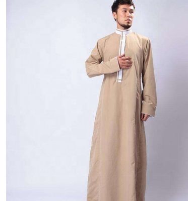 Popline Men's Saudi Style Thobe Islamic Arab Robe Made of Flame Retardant Polyester