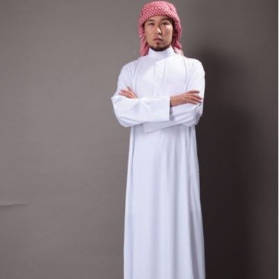 Popline Men's Saudi Style Thobe Islamic Arab Robe Made of Flame Retardant Polyester