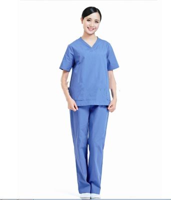White Blue Nurse Hospital Uniform Fabric Cotton Polyester Nurse Fabric 100*52 Density